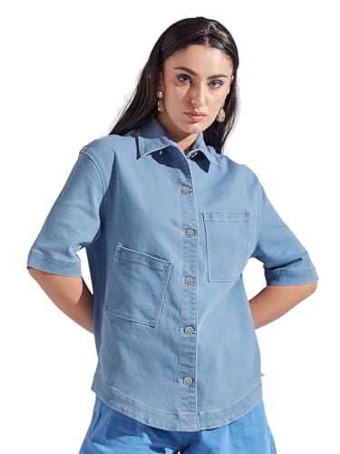 Image of Miss Chase Women's Round Neck Half Sleeves Cotton Lace and Pearl Detailing