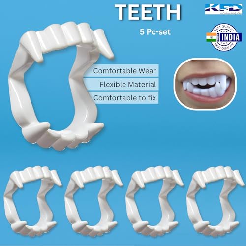 Image of Kaku Fancy Dresses Halloween Vampire Teeth for Kids | Scary Dracula Teeth Halloween Party Accessory, Pack of 5