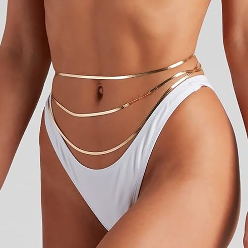 Turandoss 1-3PCS 18K Gold Plated Waist Chains for Women - Gold Layered Belly Body Chain for The Waist Adjustable Multilayer Sexy Bikini Waist Chain for Women Dainty Beach Waist Jewelry for Women2