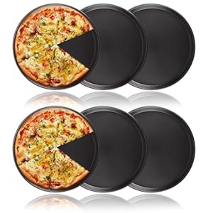 JMIATRY 6 Pcs Baking Tray, 12 Inch Carbon Steel Non-Stick Pizza Pan, Black Round Oven Tray for Home Kitchen, Bakery, Restaurant
