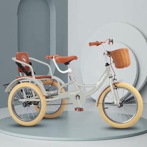 Tricycle rickshaw with pedals,cruiser tricycle with armrest for toddler,tandem trike with back seat,front wheel brake,3 wheels bicycle with back basket