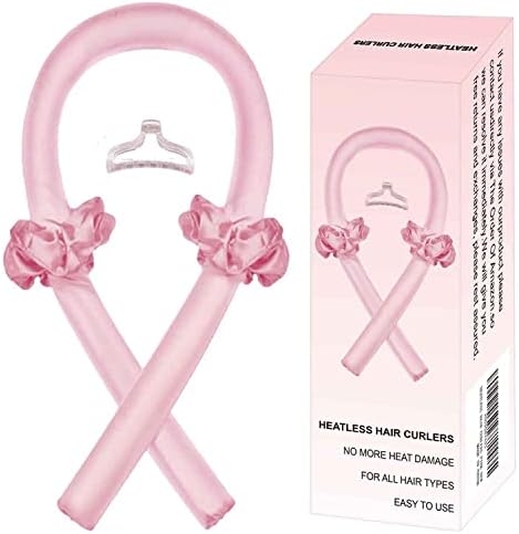 Satin Heatless Hair Curler,Hair Rollers for Heatless Curls with Hair Claw Clip,Soft Rubber Heatless Curling Rod Headband,Heatless Curling Set for Sleep in Overnight (Pink)
