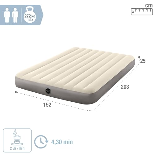 Foto von Intex Single High Luftmatratze für 2 Personen (152×203×25 cm) max. 272 KG – Gästebett aufblasbares Bett Camping Matratze mit Fiber-Tech-Technologie