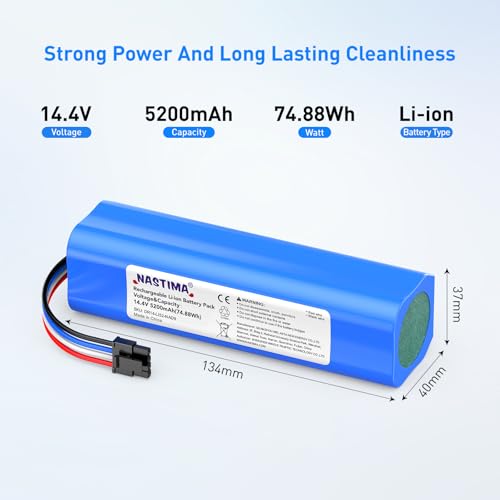 NASTIMA 14,4V 5200mAh Li-ion Ersatzakku für Dreame D9 F9 L10, Li-ion Akku für Dreame D9 Pro, D9 Max, D10s, D10 Plus, L10s Pro, L10s Ultra, Ersatz Akku für Xiaomi S5 S6 S50 S60 S70 Serie Saugroboter