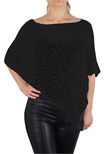 Mimosa Mujer Poncho de Encaje El�stico Alas de Murci�lago Cabo de Punto Popcorn de Ganchillo Color Liso (Talla �nica, Black)
