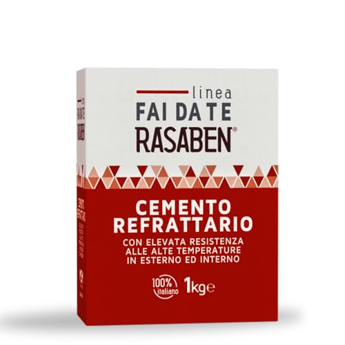 RASABEN - Cemento Refrattario con Elevata Resistenza alle Alte Temperature, Ideale per Muratura di Mattoni Refrattari, Assemblaggio di Caminetti Forni Stufe, Made in Italy, Scatola da 1kg