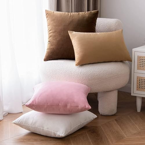 Image of 2 Pcs Reversible Velvet Pillow Covers Throw Pillow Case Soft Cozy Velvet Rectangle Home Decorative Throw Cushion Covers for Couch and Bed, Sofa (12x18 inch, Beige)