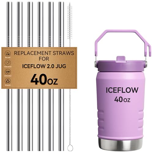 Image of Metal Straws for Stanley IceFlow Jug 40 oz 2.0 Flip Straw Lid Jug, Stainless Steel Replacement Straws for Ice Flow 40oz Jugs,7mm & 9.4mm Size Options-Check Numbers on Lid Before Order(9.4mm)