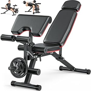 Fostoy Workout Bench for Home, Adjustable Weight Bench with Leg Extension and Leg Curl, Extended Headrest, 900LBS Preacher Curl Bench Incline Decline Flat Bench Press for Home Gym Full Body Exercise