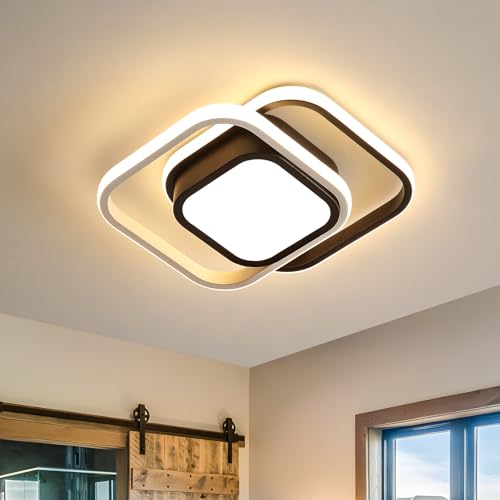 DELIPOP Plafon LED Techo Cuadrado, 32W 3600LM Lampara de Techo Salon, Negro Plafones para Interior para Baño, Pasillo, Dormitorio, Sala de Estar, Cocina, Balcón, Blanco Cálido 3000K