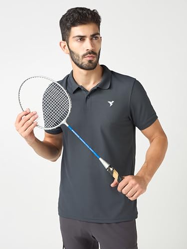Image of TECHNOSPORT Men's Solid Slim Fit Polo Collar T-Shirt MATPIQ Half Sleeve Button Polyester for Gym Golf Casual Anti Odour UPF50+