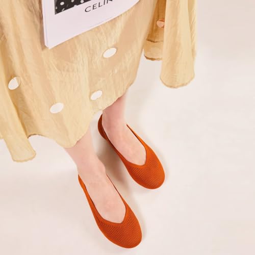 Image of Frank Mully Women's Ballet Flats Round Toe Walking Flats Slip On Work Shoes Knitted Flats Shoes for Woman Soft Lightweight