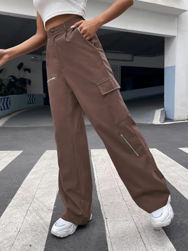 Image of GRECIILOOKS Cargo Pants For Woman | Trousers For Womans |High Waist Trouser for Women - Flared Parachute Pants with Side Pockets |Womens Cargo Pant | Elegant for College & Events (Available in Plus Size)