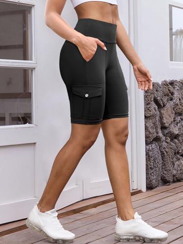 VOOVEEYA High Waisted Workout Biker Shorts Women Tummy Control Yoga Running Shorts with Cargo Pockets Gym Athletic Shorts3