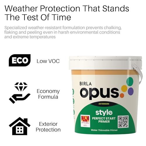 Image of Birla Opus Style Perfect Start Water Thinnable Economy Primer (1L, White Colour, Matt Finish)-Strong Adhesion & Good Opacity-Spotless Topcoat Finish-For Exterior Walls, Home, Office