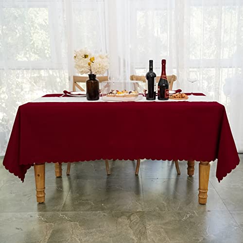 JYFLZQ Burgundy Tablecloth 60 x 120 Inch+6 Napkin Cloths for 6 Foot Tables