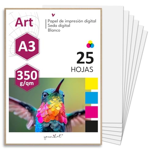 younikat 25 hojas de papel premium para impresión digital con superficie satinada 350 g/m² I estucado blanco A3 I impresiones fotográficas Digital-Silk I dv1571