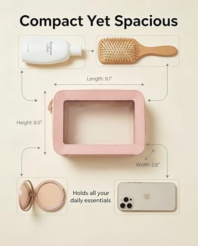 Image of Clear Makeup Bag, TSA Approved Toiletry Organizer With Zipper, Fit Carry-on Travel Essentials, Cosmetic Bag for Women Men (O-Pink)