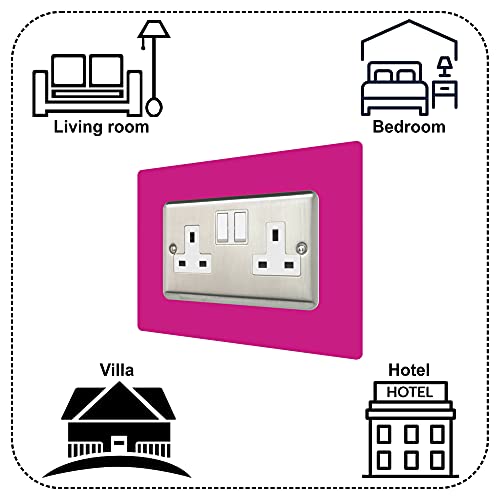 Double Socket Surround, Square Acrylic Back Panel Finger Plate, Decorative Frame for Neat and Tidy Finish Font Colour:Pink - Image 4