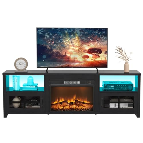 Livofloral 75-Inch TV Fireplace Entertainment Center Black