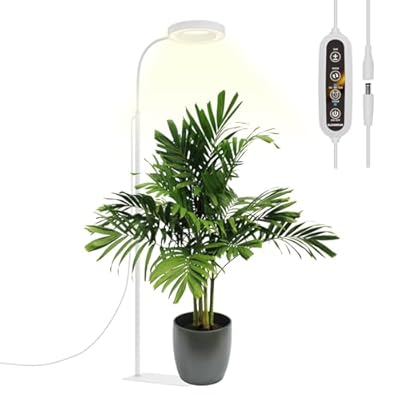 GLOWRIUM Grow Lights for Indoor Plants, 20W Full Spectrum LED Grow Light Floor Lamp with Stand Adjustable Height and Angle, Black Plant Light with 3/9/12H Timer White
