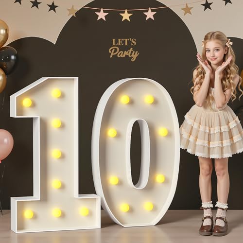Mixifox 3FT Marquee Numbers 10, Large Light up Numbers for 10th Birthday