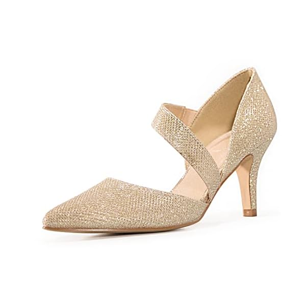 mysoft Women's Pumps Pointed Toe 3 inch Dress Shoes Gold-Glitter