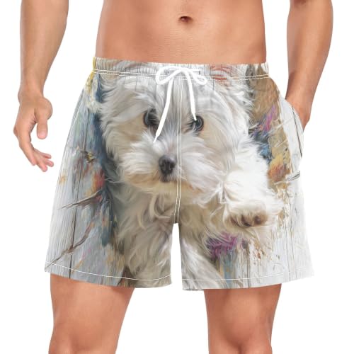 Traje de baño de secado rápido hombre bañador blanco perro maltés 3D