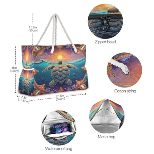 Large Beach Bags Totes Canvas Tote Shoulder Bag Delicate Sea Turtle Water Resistant Bags for Gym Travel Daily4