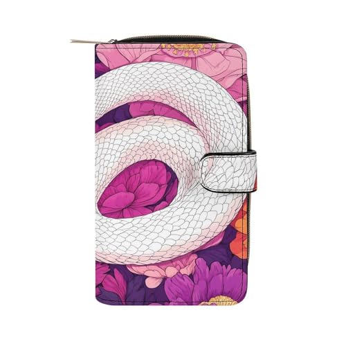 Snake And Flowers Fashion Women's Wallet RFID Blocking Bifold Clutch Purse Compact Card Holder 19.7x11x3.5cm