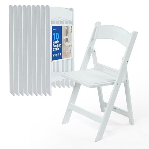 Winlice White Resin Folding Chairs - Stackable Chairs with Padded Seats 800LB Weight Capacity Comfortable Chair - Indoor/Outdoor Folding Chairs for Events - Lightweight Foldable Chairs (10 Pack)
