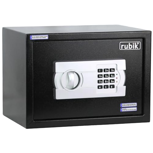 Rubik Safe Box A4 Document Size with Digital Lock and Override Key for Home Office Shop Business RB-25EG6 (25x35x25cm) Black