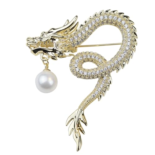 Image of Vintage Crystal Dragon Brooch Lapel Pin Decorative Safety pins for Clothing Rhinestone Animal Brooch Jewelry