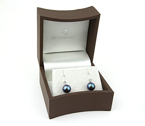 Hinsongayle Aaa Handpicked 8.5-9Mm Black Freshwater Cultured Pearl & Diamond Earrings 14K W Gold #TOP1
