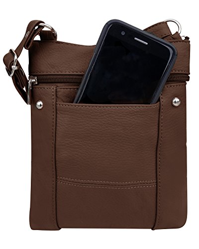 Roma Leathers Genuine Cross Body Purse Bag, Multi-Pocket, Brown, One Size