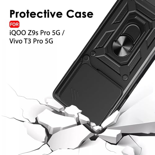 Image of AIBEX Back Cover for Vivo T3 Pro 5G / IQOO Z9s Pro 5G | D10 Tough Armor Case | Sliding Camera Shield | 360 Protection | Kickstand Ring Holder | Military-Grade Shockproof Bumper Case