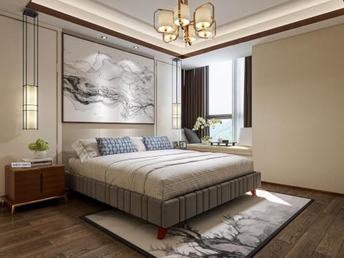 Image of Craft Modern Upholstered Double Size Bed for Bedroom | Wooden Double Bed | Platform Cot Bed with Upholstery Premium Fabric | 6.5 x 4 Ft | Sheesham Wood, Rosewood, Grey