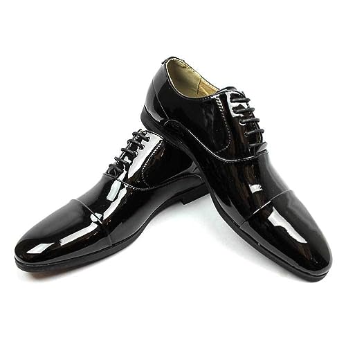 Men's Cap Toe Dress Patent Black Lace up Oxfords Tuxedo Shoes by Azar2