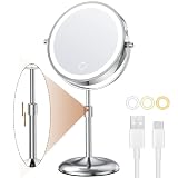 Anfauny Height Adjustable Makeup Mirror with Lights, 7" Double Sided 1X 10X Magnification Lighted Ma