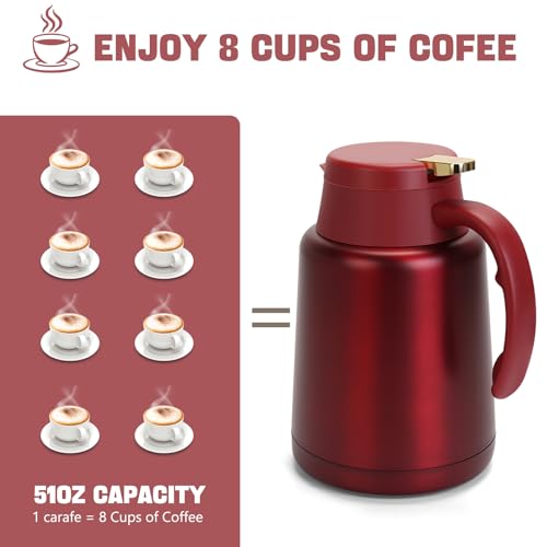 Image of GearRoot 51oz Thermal Coffee Carafe Coffee Thermos, Stainless Steel Coffee Carafes for Keeping Hot Drinks, Double Walled Thermal Pot Insulated Pitcher for Coffee, Hot Water, Tea, Hot Beverage (Red)