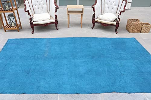 Sarikaya Pillow Blue Rug, Hemp Rug, 5.4 X 10.2 Ft, 165 X 310 Cm, Overdyed Hemp, One Color Rug, Area Rug,Turkish Rug, Orgainc Rug, Rug, 297 #TOP3