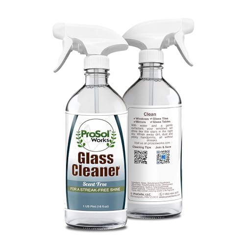 ProSol Works Glass Cleaner 16 oz - All Purpose Cleaning Spray for Glass Doors & Windows, Mirrors & Chrome Surfaces - Glasses Spray Helps Remove Smudges, Fingerprints, Rain Spots & Oil - Glass Cleaners