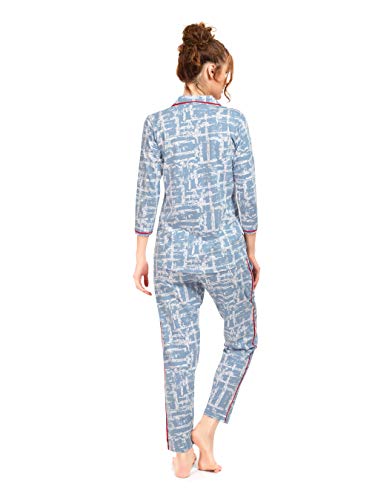 Image of LOTIK Women's Cotton Geomatric Printed Shirt & Payjama Nightsuit Set