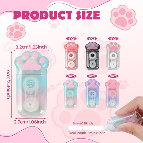 Katzenpfoten korrekturband, 6 Stück Korrekturroller Mini Cute Kawaii Set, Correction Tape Pen Katze Klaue Korrekturmaus mit Kawaii Haftnotizen Mini-korrekturband Schule Liefert (6x5mm)