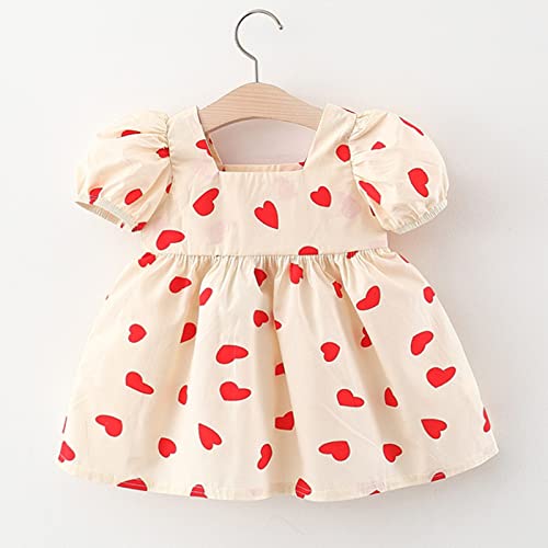 Vestido infantil para bebês meninas verão boêmio coração babados laço manga curta casual vestidos ev