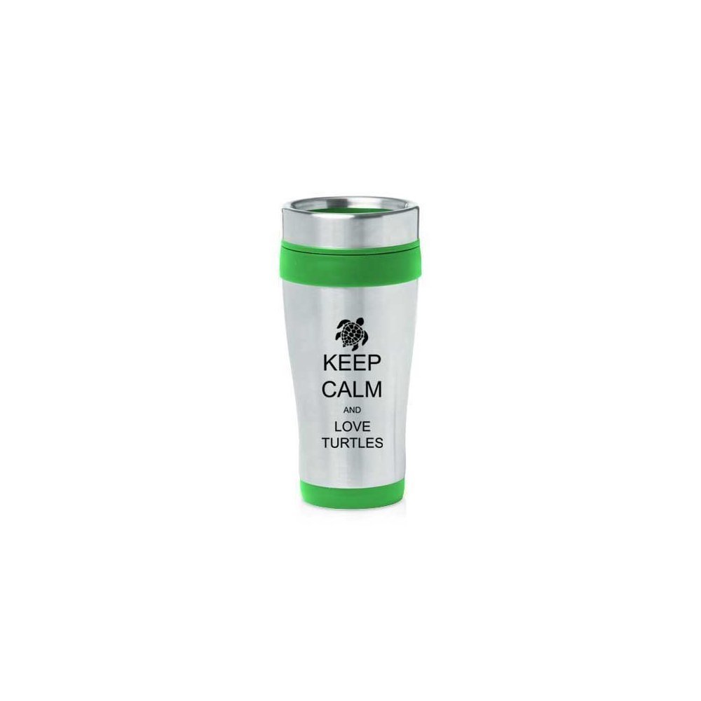 Green 16oz Insulated Stainless Steel Travel Mug Z460 Keep Calm and Love Turtles