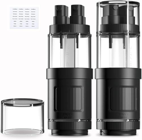 Image of Lyrovo 4-in-1 Travel Essential Kit Spray Bottles & Pump Bottles Dispenser, Travel Containers for Toiletries, Refillable Travel Accessories for Cream Toners Lotion (Black)