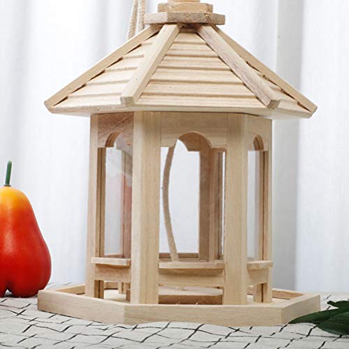 VILLCASE Alimentador de PÃ¡ssaros Alimentador de PÃ¡ssaros Hexagonal de Madeira Ã  Prova de Esquilos