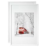 Egofine 24x36 Poster Frames Solid Wood Matted for 18x24, Set of 2 White - Wall Mounting for...