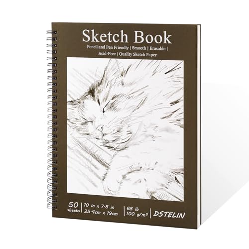 DSTELIN 10 x 7.5 Inch Sketch Book for Drawing 50 Sheets 100GSM Acid-Free Thick Paper Mix Media Spiral Bound Sketch Pad for Pencil and Pen